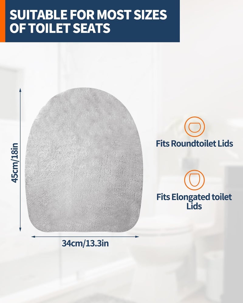 Aecsze Microfiber Toilet Lid Cover, Soft Velvet Toilet Cover; Absorbent, Machine Washable, Comfortable, Durable Adjustable Toilet Seat Cover Fits Most Toilet Lids (Light Gray) - Image 2